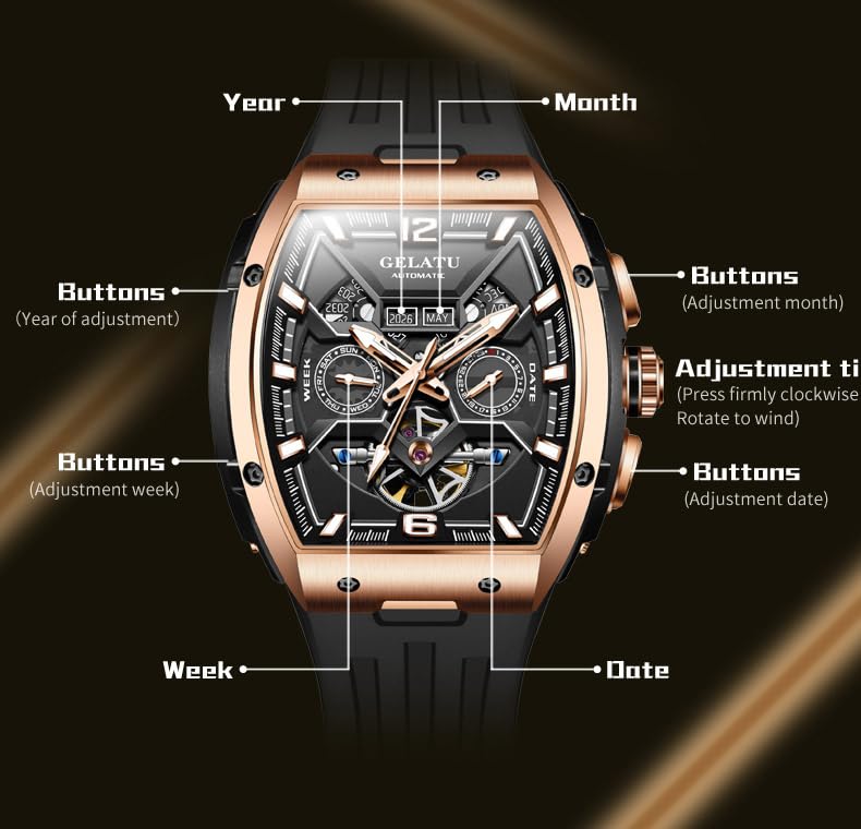 Image of OLEVS Luxury Watches for Men Black Mechanical Wrist Watch Self Winding Automatic Tourbillon Watches Skeleton Waterproof Mens Wrist Watch