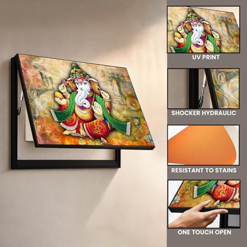 Image of Electric MCB Box Cover Frame With Hydraulic Decorative Shri Ganesha Ji Painting Electrical Panel box Cover, Switch Box Frame Will Fit Max 15x20 inch Switch Board, Outer Box Size 17X23 Inch