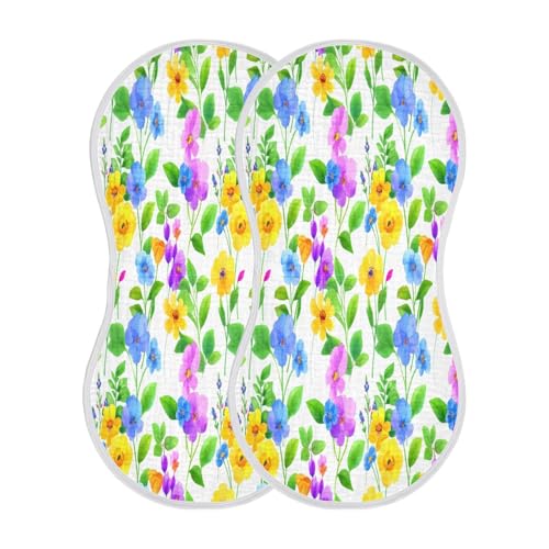 Kigai Colorful Flowers Burp Cloths for Baby 4-Layer Cotton Muslin Burping Cloths 22x11 inch Super Soft & Absorbent Spit Up Burp Rags for Newborn Boys Girls 2 Pack