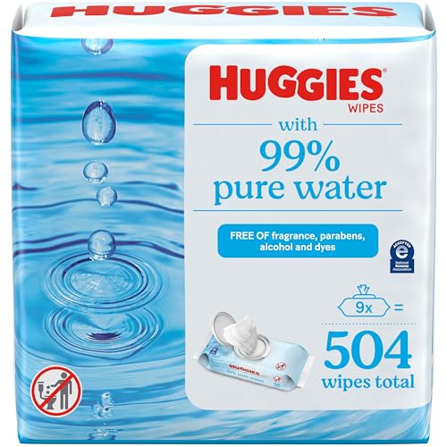 Image of Huggies 99% Pure Water Baby Wipes, Unscented, 9 flip-top packs (3 Packs of 3), 504 Wipes Total, Packaging May Vary