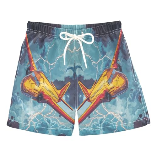 Jucciaco Boys Swim Trunk Airplane Lightning Flying Cloud Beach Board Shorts Teen Swimwear Multicolor