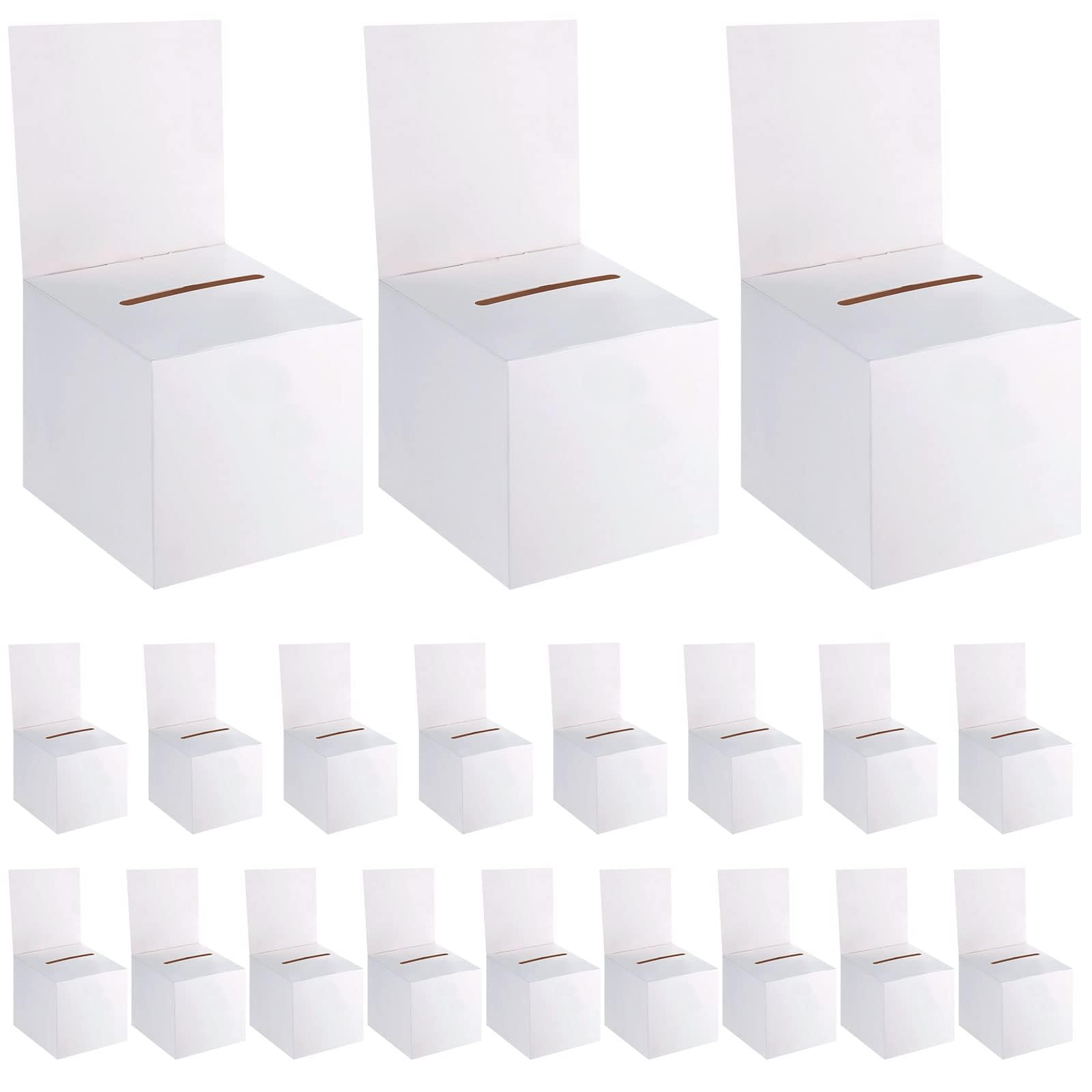 20 Pack Raffle Boxes Ballot Box Suggestion Box with Slot, 6 x 6 x 6 Inch Cardboard Raffle Boxes with Slot for Ticket and Removable Header for Collecting Business Card Voting Contest
