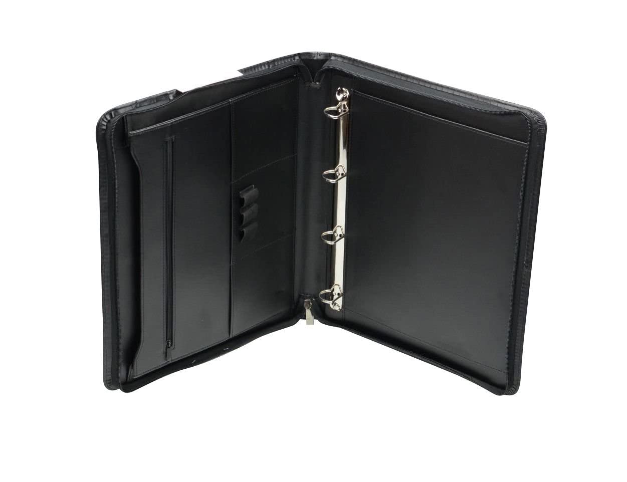 Alassio 30014 - Carpeta de anillas Limone, DIN A4, de piel negra, aprox. 36 × 28,5 × 4 cm