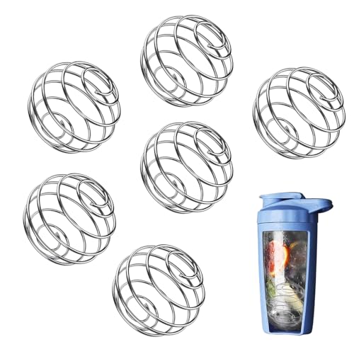 Roontin Lot de 6 shakers protéinés en acier inoxydable - Boule polyvalente pour boissons protéinées et de fitness - Idéal pour le sport et le fitness