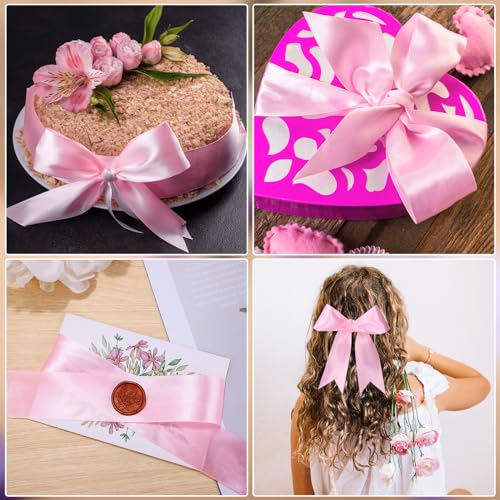Image of woric Pink Satin Ribbon 1 1 /2 Inch 60 Yards Light Pink Bows Wedding Decor Ribbon for Bridal Baby Girl Shower Decor Flower Bouquet Handmade Roses Making Graduation Leis Necklace