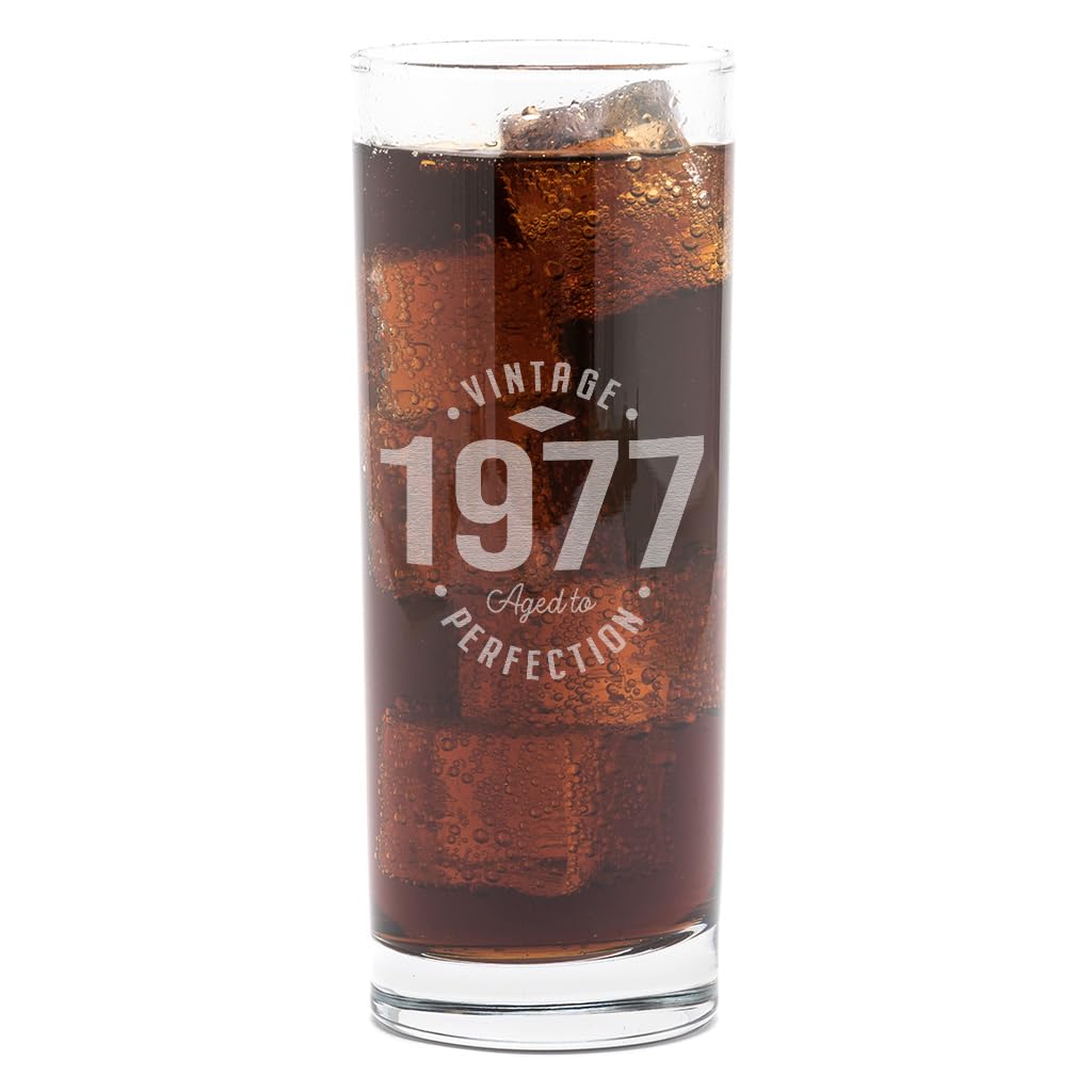 Dust and Things Vintage Aged to Perfection Highball Glass, Engraved Birth Year 1934-2007, 25.5 cm (1977)