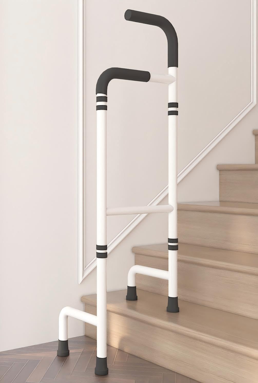 Elderly Stair Climbing Assist Cane, Adjustable Height 36-46in, Lightweight(2.6lb) & Sturdy and Anti-Slip, Foam Grip Handles, Relieves Pain