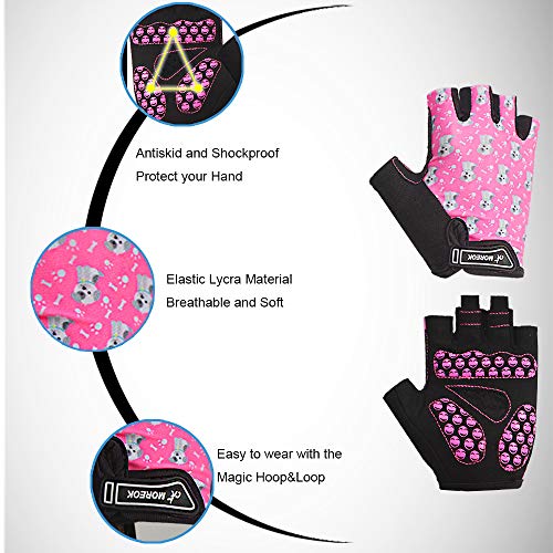 Moreok Kids Cycling Gloves,Gel Padding Bicycle Half Finger Pair Dog Bars, Fit Boy Girl Youth Age 2-11, Outdoor Sport Road Mountain Bike Gloves Pink-S #TOP1