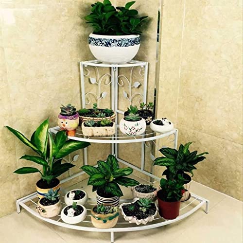 Elegant 3-Tier Corner Plant Stand White Metal Indoor & Outdoor Fl...