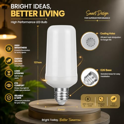 Image of Arghyam Antique LED Flame Bulb Screw base Flickering White Bulb | Effect Fire Light Bulbs, 4 Modes, E27 /26 Standard Base, LED Flame Light, Atmosphere Lighting, Decorative Light