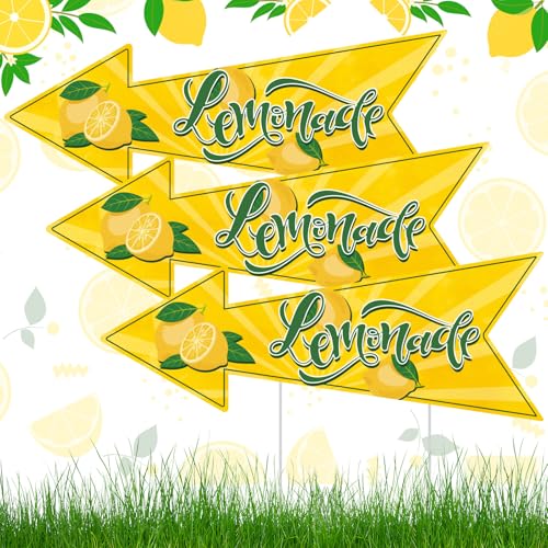 3 Pack Lemonade Stand Arrow Signs 5.5x14.5 inch Summer Lemonade Yard Sign Double Sided Lemonade Stand Decor Yard Sign for Kids Child Outdoor Advertising Business Store Offices Open Houses Party Decor