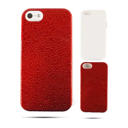 IPhone5-PC-JELLY-RD016-A Hybrid Fit-On Jelly Case for iPhone 5 - Retail Packaging - 3D Rain Drop Design Dark Red