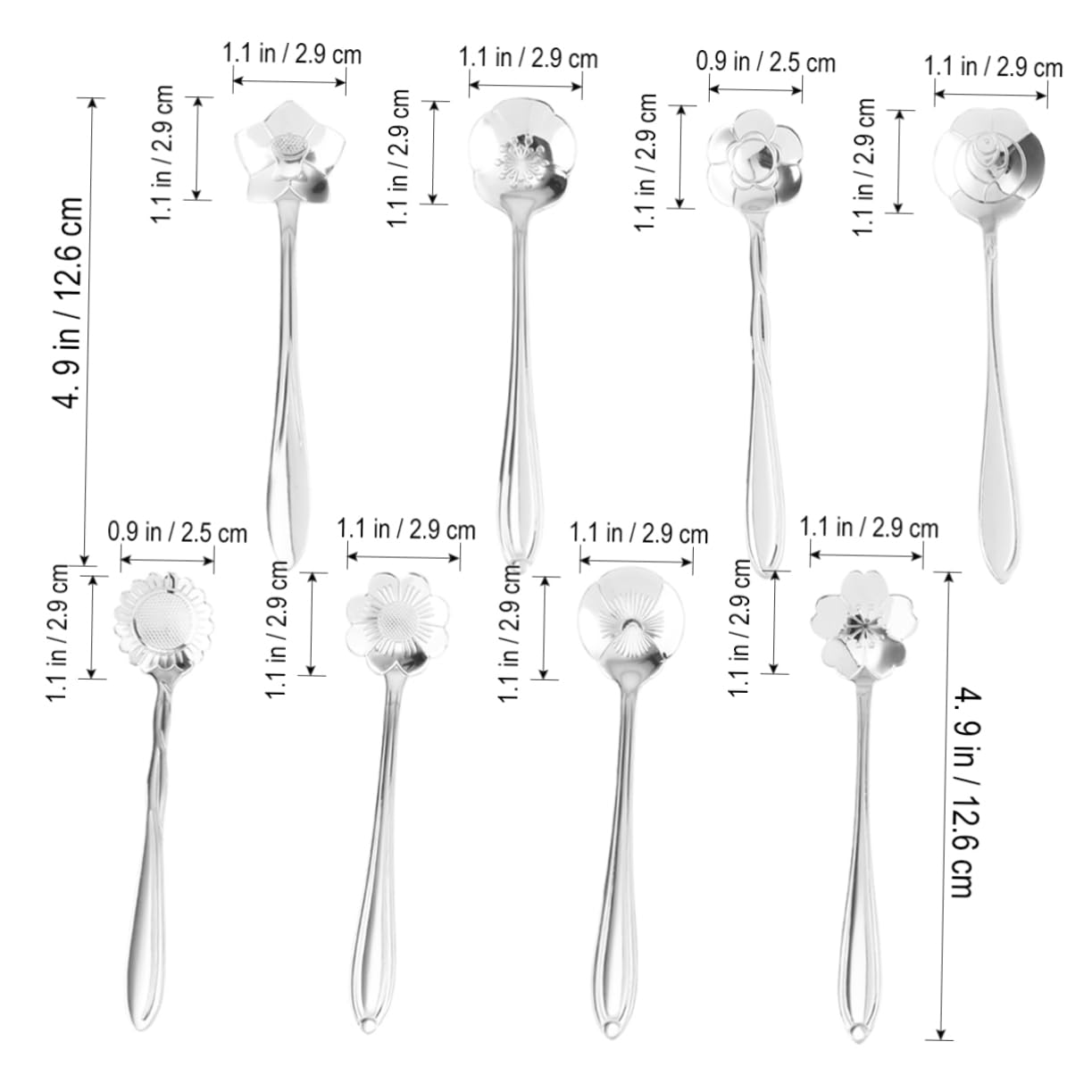 OFFSCH Flower Spoons 8 Piece Stainless Steel Tea Spoon Set Unique Flower Design for Iced Tea Coffee