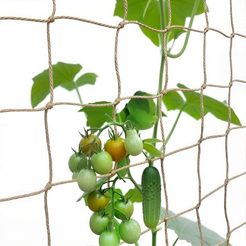 Jute Trellis Netting - Jute Netting for Climbing Plants Heavy Duty Garden Plant Support Netting for Cucumber Vine Fruits & Vegetables Tomato Plants Trellis Net (6.6 x 32.8 Ft 3.9 Inch Squares)