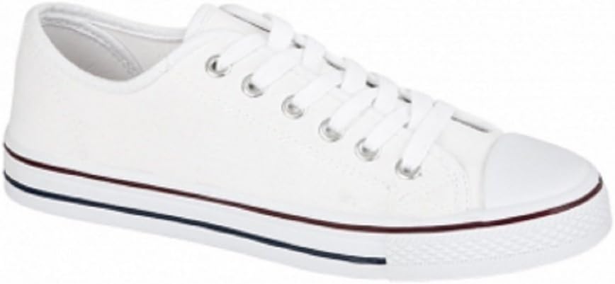 LADIES WOMENS GIRLS CANVAS LACE UP PLIMSOLL FLAT GYM SHOES SNEAKERS TRAINER PUMPS SIZE (UK 4 / EU 37, White)
