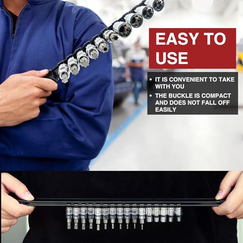 Image of AMM 9-Piece Socket Organizer, 1 /2 inch, 3 /8 inch and 1 /4 inch Drive ABS Tools-Black Socket Holder,Heavy Duty Socket Racks, Premium Quality Socket Clip Rail Holder,The best tool trays in the garage