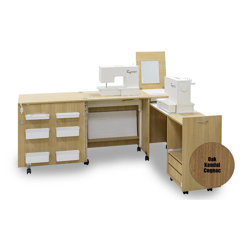 Comfort 3 | Table pour Machine à Coudre | (Oak Kendal Cognac, L (Air-Lift 10 to 15 kg))
