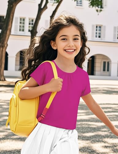 Image of Girls Short Sleeve Shirts Cotton Crew Neck T-Shirt Kids Plain Tees Tops Size 5-12 Years