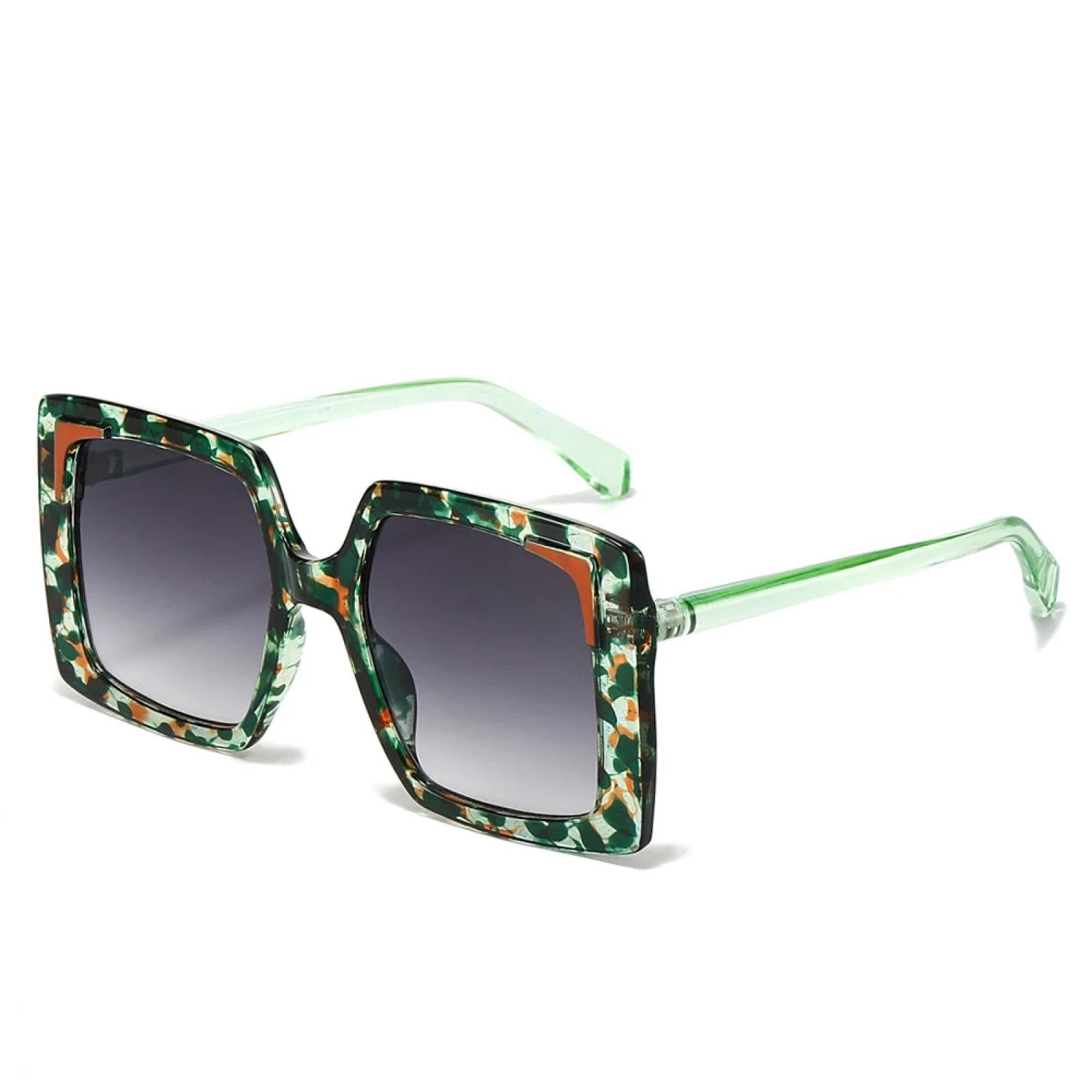 XYXZYX Oversized Sunglasses Women Big Frame Luxury Fashion Sun Glasses for Ladies Retro Trendy Cateye Eyewear Uv400(Green Flowers Gray)