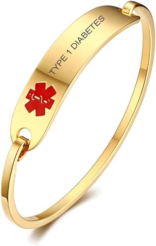 Miniatura 22 de VNOX Pulsera médica de acero inoxidable para mujer, pulsera de identificación de alerta médica de emergencia de acero inoxidable, grabado gratuito