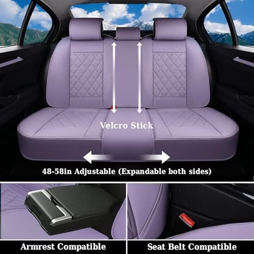 Image of Coverado Car Seat Covers Full Set, Purple Leather Seat Covers for Cars, Luxury Front and Back Car Seat Protector, Universal Waterproof Car Seat Cover, Automotive Seat Covers Fit for Most Cars, Purple