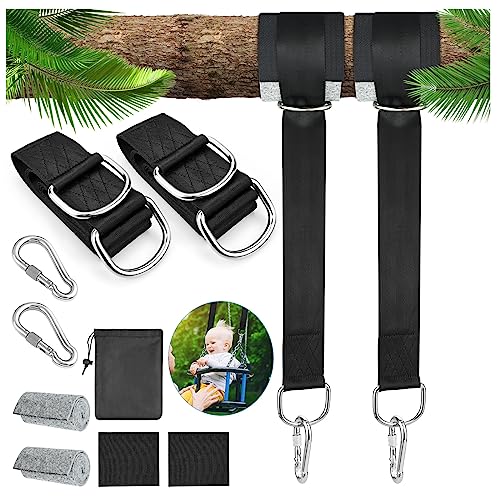 Schaukel Befestigung, Hängematte Befestigung Aufhängung Hängesessel Befestigungsset Schaukel Aufhängung Gurt Kit mit 2 Karabinern Max 500kgs aus, 2 Baumschutz Polster, Aufbewahrungstasche (1.5M)