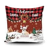 GABSHAIM Custom Chihuahua Dog Christmas Throw Pillow Cover I Believe in Santa Paws Watercolor Dog Print Red Buffalo Plaid Xmas Sofa Home Decor Pillowcase Canvas 18x18 Inch