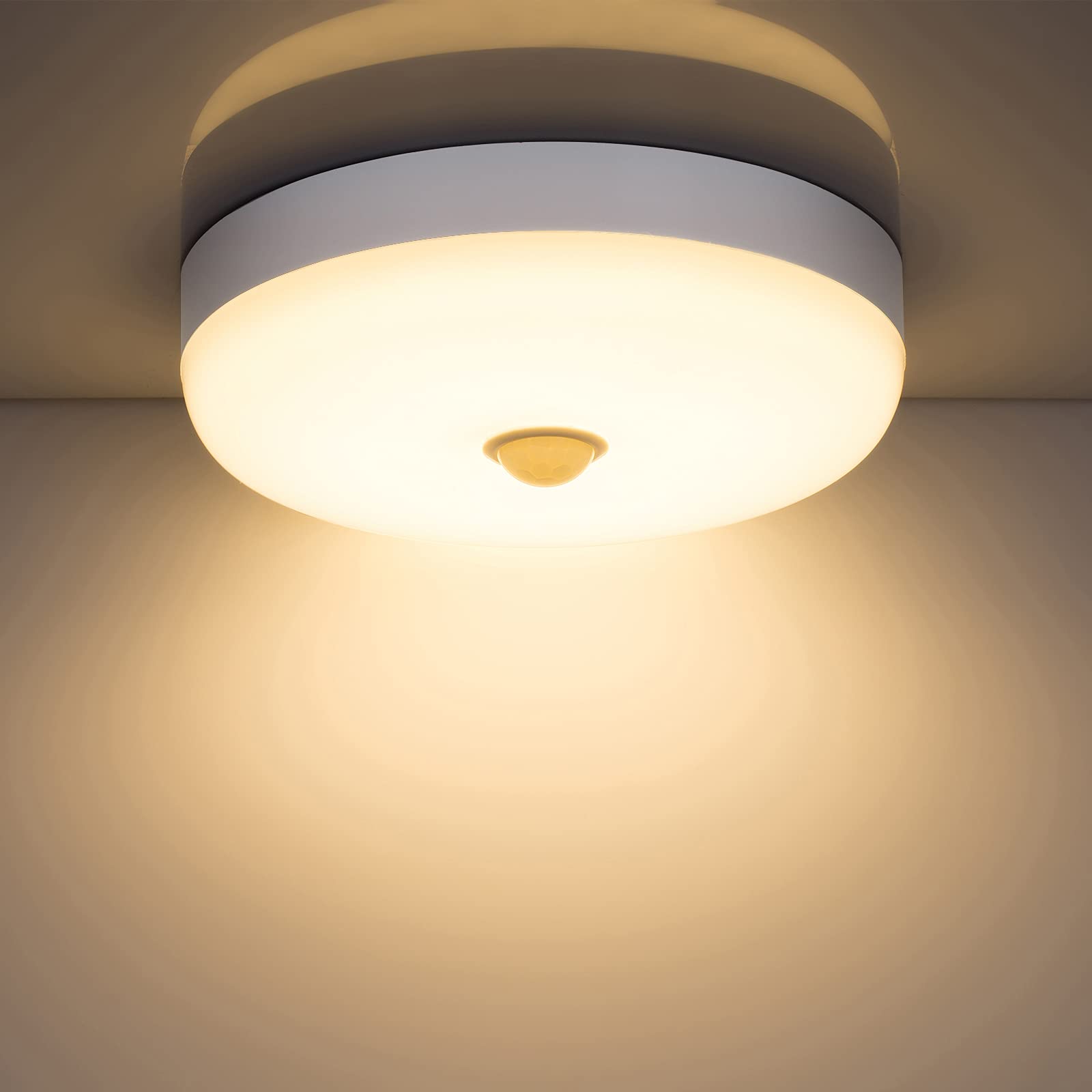 Combuh LED Ceiling Light with Motion Sensor Indoor Round Ceiling Light 15 W 3000 K 1200 LM Warm White Waterproof IP56 Sensor Ceiling Light LED for Hallway Garage Balcony Kitchen Bathroom Cellar