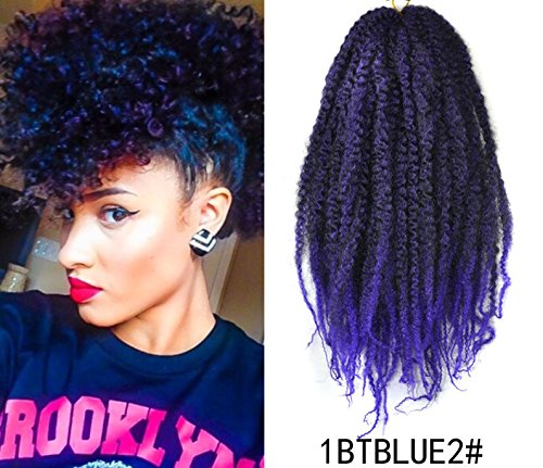 Marley Afro Braid Ombre Hair Extensions, Kinky Curly Bulk Twist Crochet Braids 32 Strands/Pack, 100g (Black to Blue/Purple)