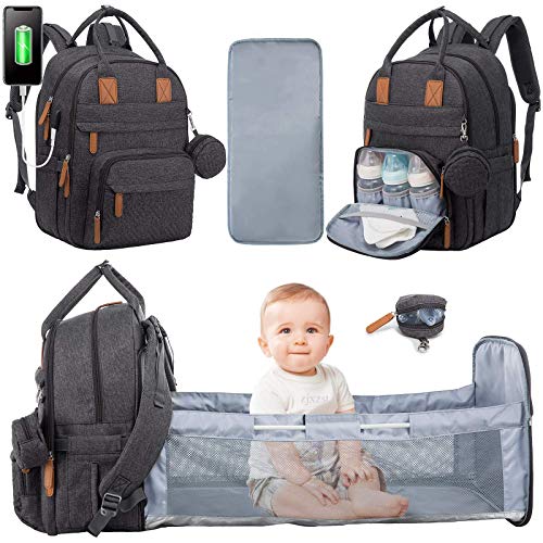 LOVEVOOK Mochila para pañales multifunción, mochila para pañales de gran capacidad, cambiador, soporte para chupete y correas para el cochecito para mamá y papá gris oscuro L