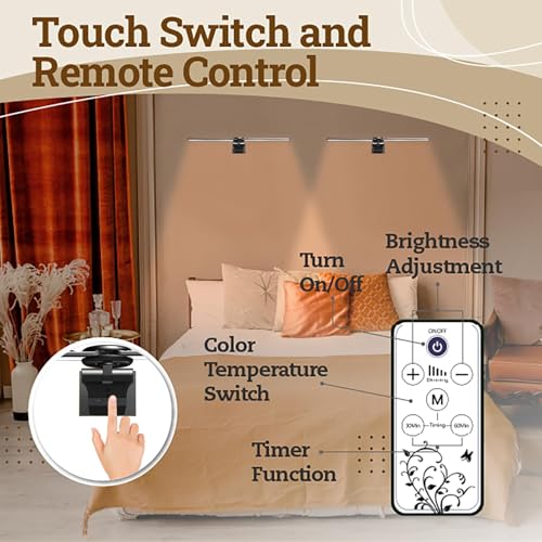 Image of 4 Pack Picture Light for Wall, 18in Cordless Rechargeable Wall Art Light, Adjustable Brightness Painting Frame Light with for Living Room, Gallery, Artwork (Black)