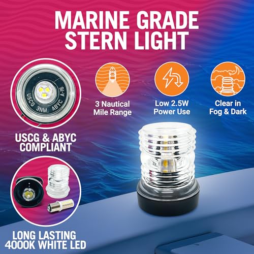 Image of Boat Anchor Light, 2.75 inch LED Stern Light, USCG Tested Waterproof Marine