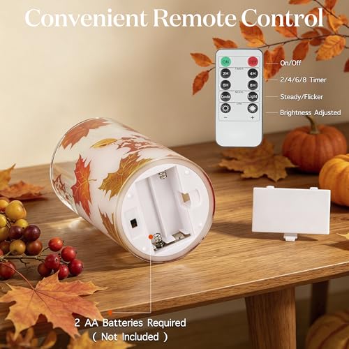 Image of JOIONE Fall Flameless Glass Candles, 3 Pack Maple Leaf LED with Remote