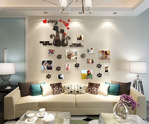 Alicemall Vinilos con 11pcs Marcos de Foto Pegatinas de Pared con Hojas Verde 1.5*1.8m para Sala de Estar Salon Pegatinas 3D