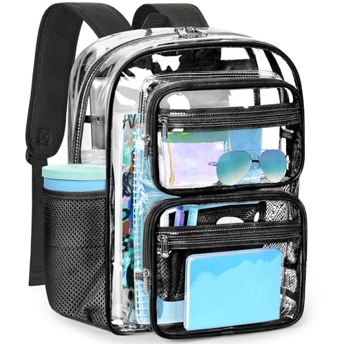 ZORFIN Heavy-Duty Clear Backpack for School and Work, Large Transparent Bag with Reinforced Straps