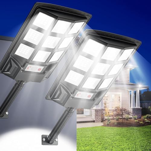 SENDALE 2 Packs Farolas Solares Exterior,Focos Led Solares con Mando a Distancia,IP65 Impermeable Luz Solar Exterior,6500K Foco Solar Sensor de Movimiento,Luz de Seguridad Jardín