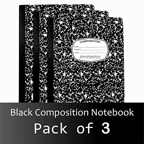 Auksales Composition Notebooks, Wide Ruled Paper, 9-3/4" X 7-1/2", Black Marble Covers, 100 Sheets, Pack Of 3 #TOP1