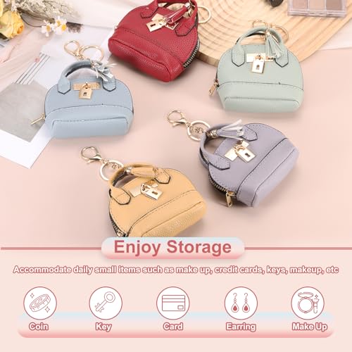 PATIKIL Mini Tote Bag Keychain, 2 Pcs Cute Coin Purse Keychain PU Leather Backpack Purse Key Chain Little Cosmetic Bag Keychains for Women Makeup Card Data Cable, Purple4