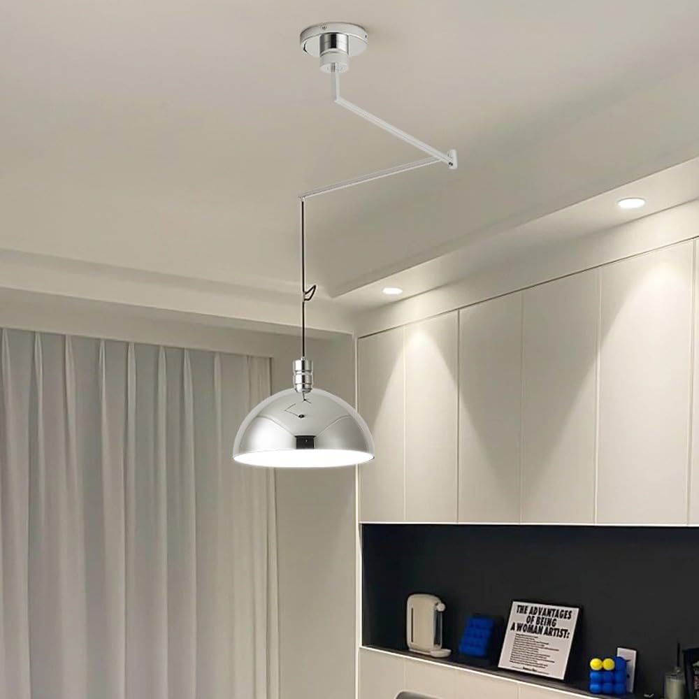 Przemysłowy żyrandol wiszący kopułkowy z wychylnym ramieniem, regulowana lampa wisząca na suficie, pojedynczy żyrandol na wyspę kuchenną, nowoczesny żyrandol na stół pr