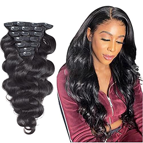 Real Remy Thick Body Wave Clip in Virgin Human Hair Extension Natural Black Double Wefts for African American Black Women Color #2#4 (8inch 100g, Color #2)