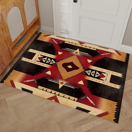 Tapis d'entrée douces et absorbantes au design géométrique multicolore