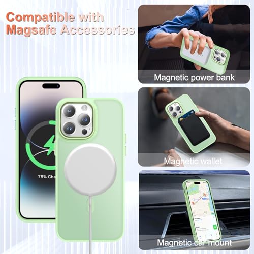 Image of YENAPOON for iPhone 14 Pro Max Case, Matte Magnetic Phone Case, Mint Green | Fit for Magsafe, Screen Protector Included, Translucent Frosted Slim Shockproof Protective Cover