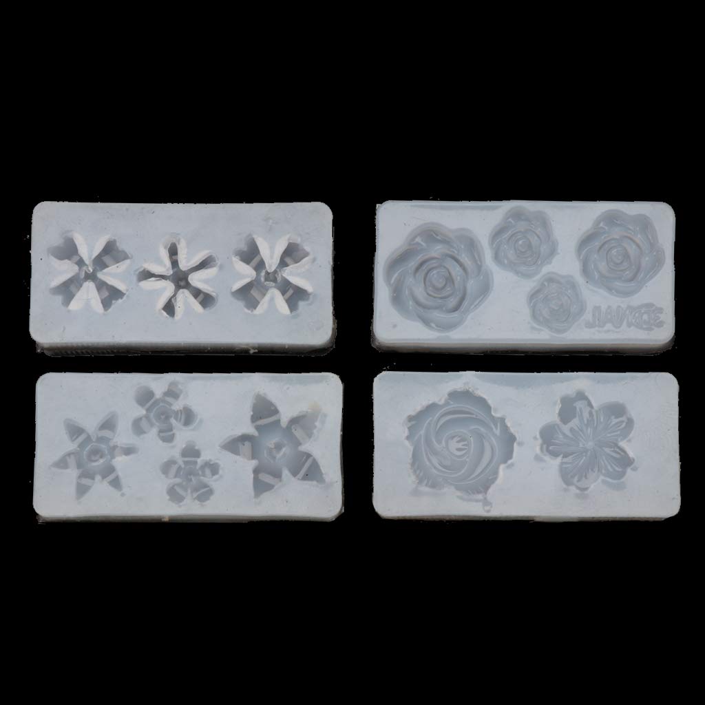 KANGneei Silicone Molds, 4 Pieces 3D Silicone Flowers Nail Art Mold Uv Expory Resin Cabochon Jewelry Making