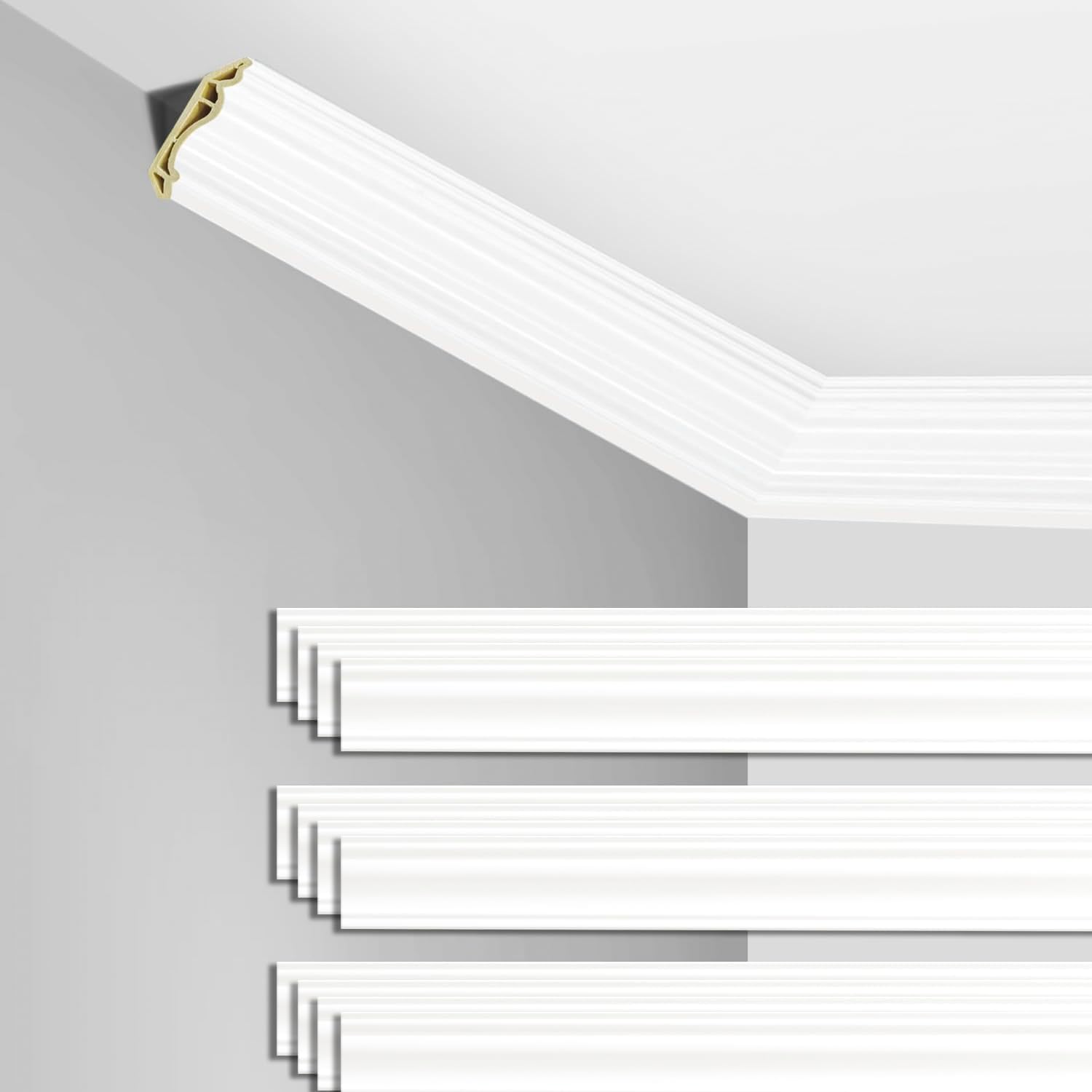 Ceiling Crown Molding Trim,12 Pack High Impact Polystyrene Decorative Molding, 48 Feet Total, Easy DIY Installation (48x2.2in,White) White 1-JF144