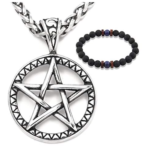 Gungneer Wicca Star Necklace Pendant Stainless Steel Pagan Jewelry Pentacle Strength Power Talisman for Men Women Cover
