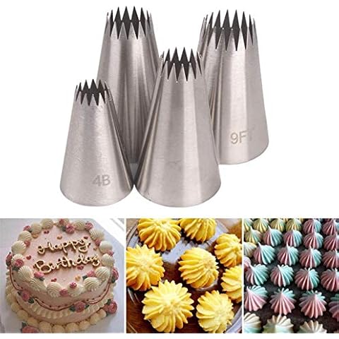 DUORUI 4pcs Icing Piping Nozzle Tips Cream Cake Decorating Cupcake Fondant Cake Stainless Steel Round Zigzag Opening Shape for Making Cookie Cover