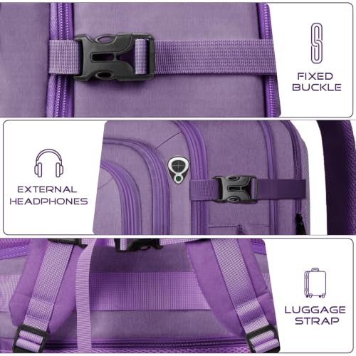 Image of Extra Large Travel Backpack, Expanable Carry on Backpack for Women, TSA 18.4 inch Laptop Bag Flight Approved, Lightweight Waterproof Business Luggage Bag, Travel Gifts for Women, Purple
