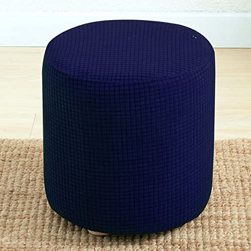 Ottoman Slipcover Cover Round Foot Stool Cover Stretch Jacquard Ottoman Cover Sofa Foot Pouffe Protector Non Slip With Elastic Bottom Washable, Navy Blue #TOP29
