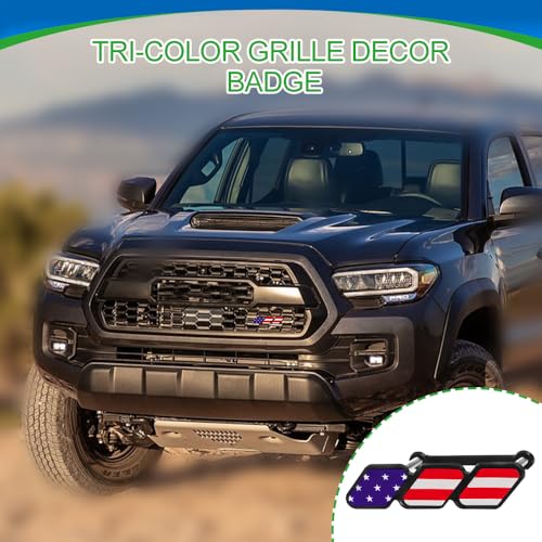 Image of Tri-Color Grille Decor Badge, Front Grill Emblem, Tri-Color Grille Badge Emblem Decoration Accessories, Grille Insert Trims Car Decor Fit for Tacoma 4Runner Tundra (Colorful Flag)