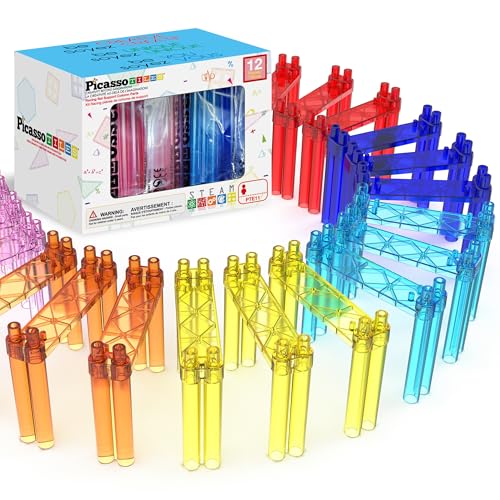 12 Piece Support Column Expansion Supporting Pack for Magnetic Race CarTrack Magnet Tile Building Block Construction Kit Education Toy Boys Girls STEM Puzzle Toy Kids Boy Girl Toddler 3+ PicassoTiles